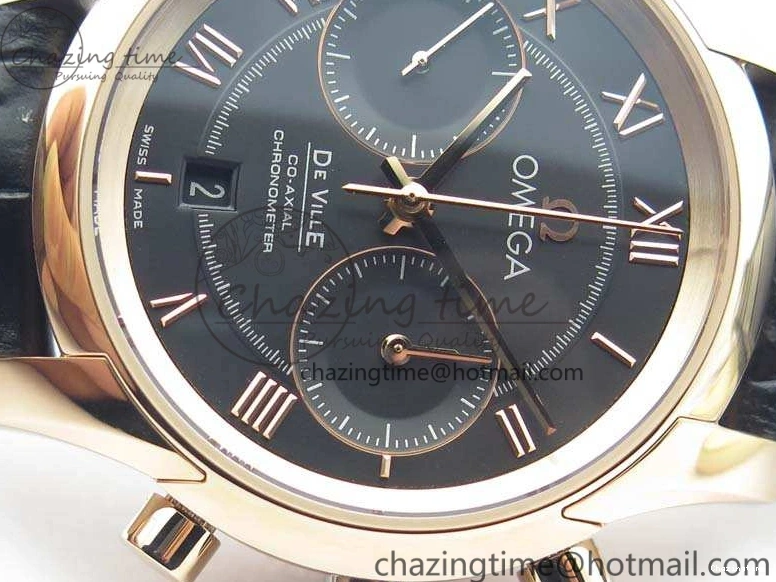 0120 De Ville Chronograph RG OMF 1:1 Best Edition Black Dial On Black Leather Strap A Sophisticated 8106